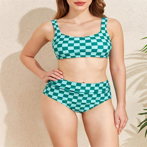 Damen Bikini-Set mit modischem Karomuster und hohem Taillenschnitt Echo Archiv
