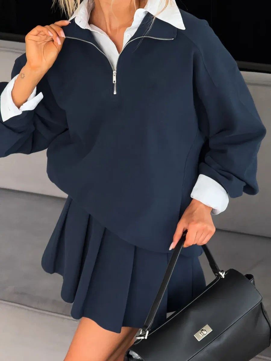 Damen Oversized Sweatkleid mit halbem Reißverschluss und Stehkragen – Avérine