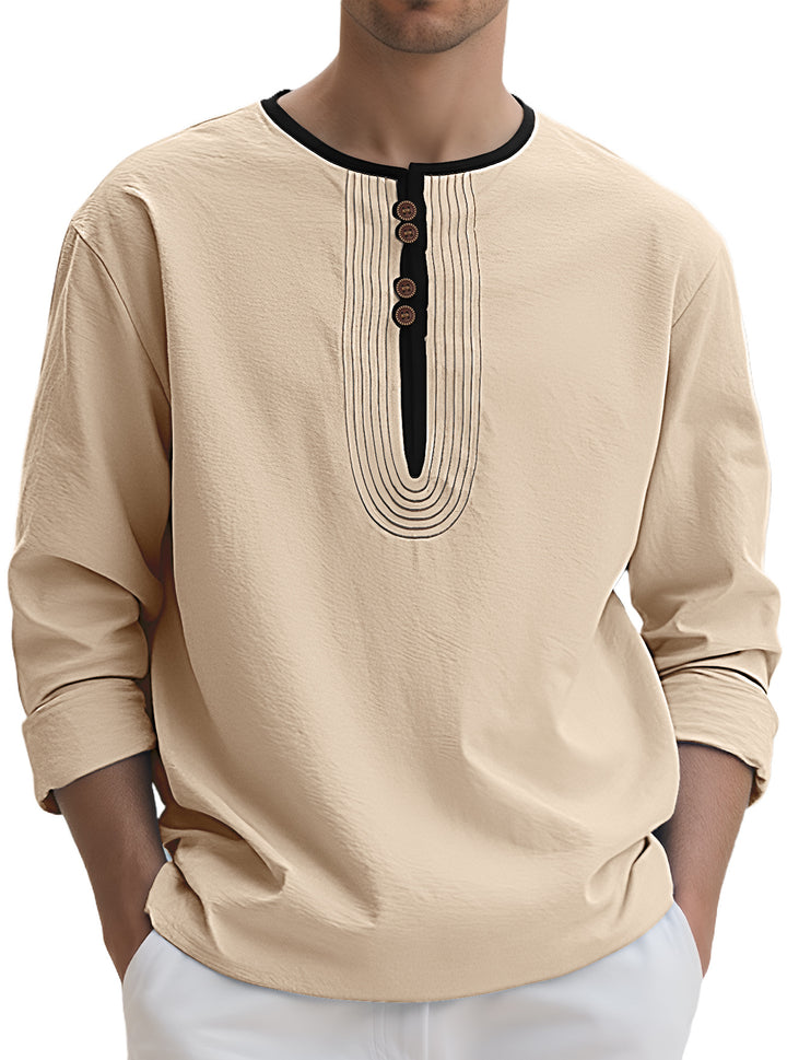 Herren Langarmshirt mit dekorativem Knopfverschluss Echoarchiv