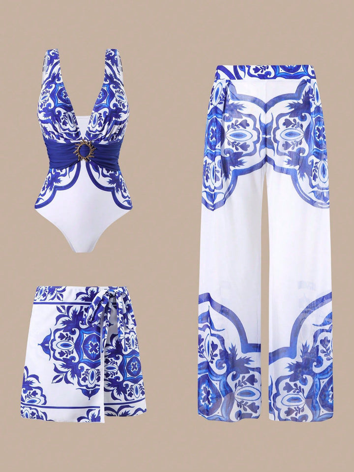 Damen Eleganter Badeanzug mit passendem Strandhosen-Set Echo Archiv