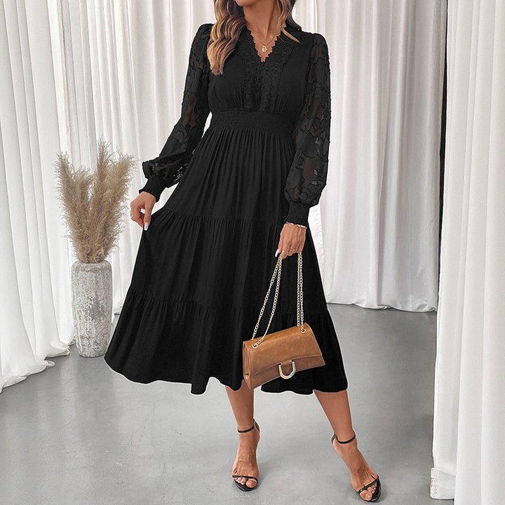 Damen Elegantes Maxikleid mit Spitzenärmeln Echo Archiv