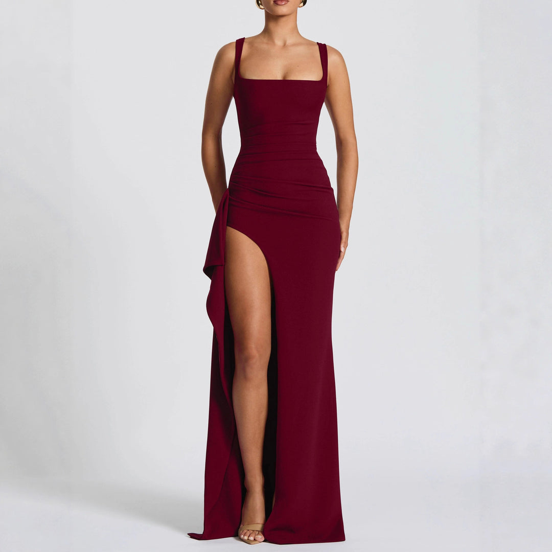 Damen Elegantes Maxikleid mit seitlichem Schlitz und raffinierten Raffungselementen Echo Archiv