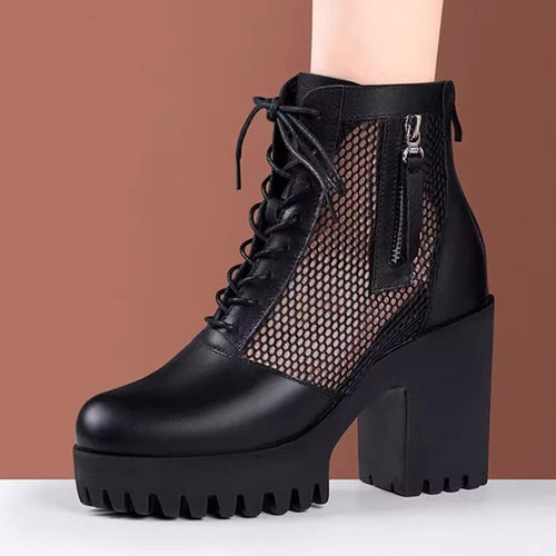 Damen Modische Plateau Stiefeletten mit Netz-Einsätzen Echo Archiv