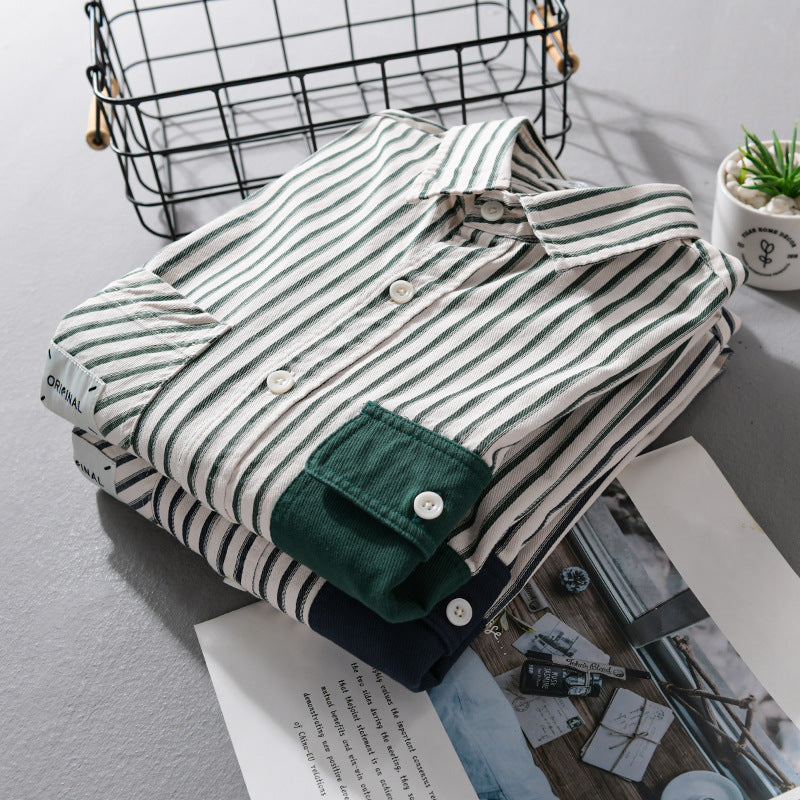 Herren Gestreiftes Overshirt mit Kontrast-Brusttaschen und Kentkragen aus Baumwollmix Echoarchiv