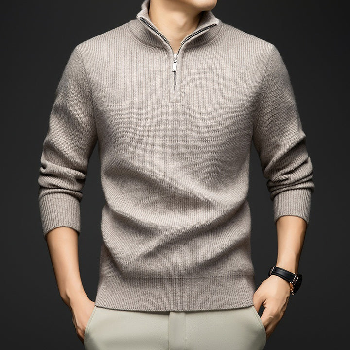 Herren eleganter Zip-Pullover aus weicher Wolle Echoarchiv