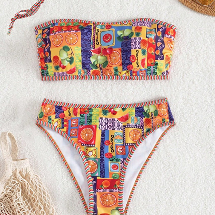Damen Bandeau-Bikini mit buntem Muster und elastischem Unterteil Echo Archiv