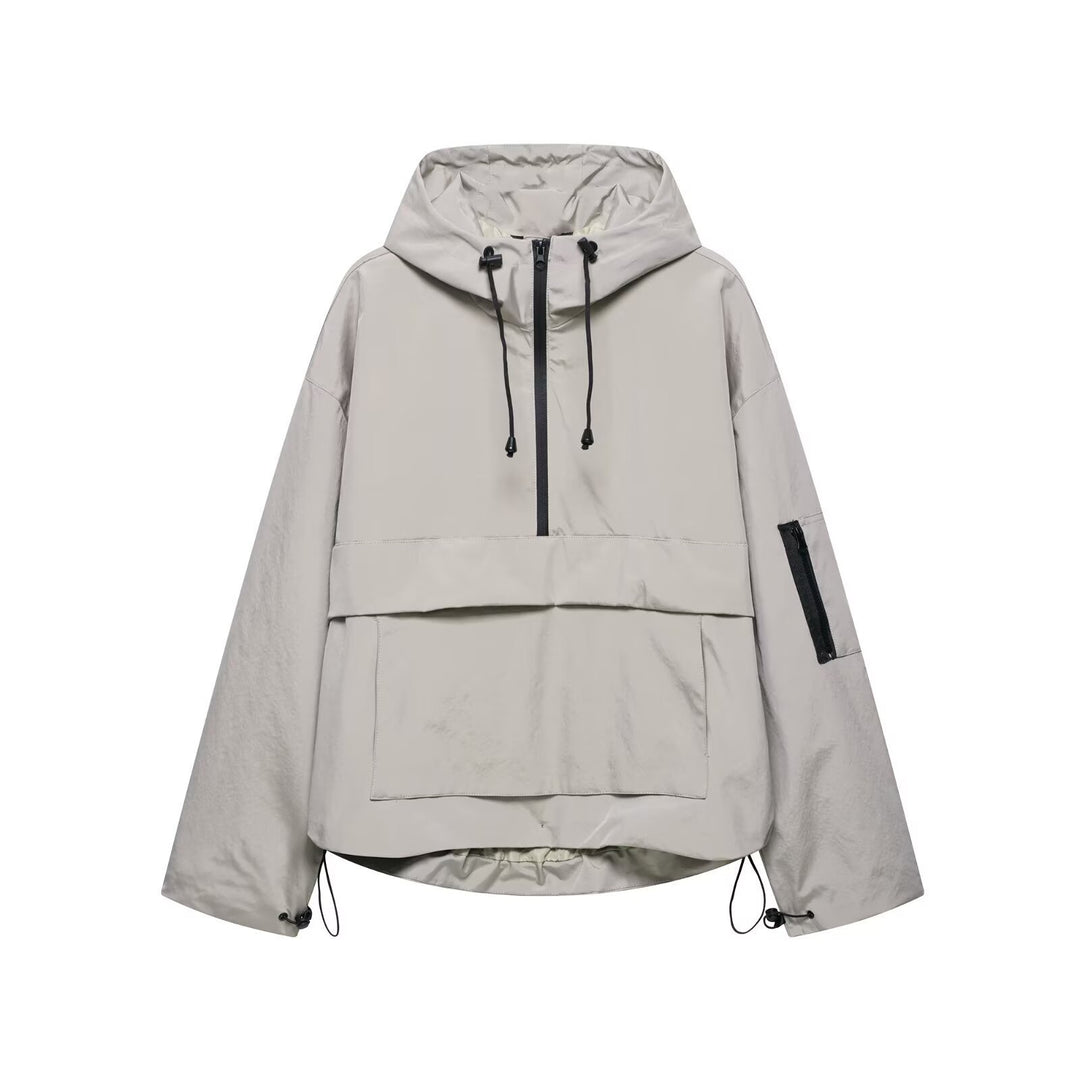 Unisex nan technischer Windbreaker Anorak mit halbhohem Reißverschluss Kapuze und Kängurutasche Echo Archiv