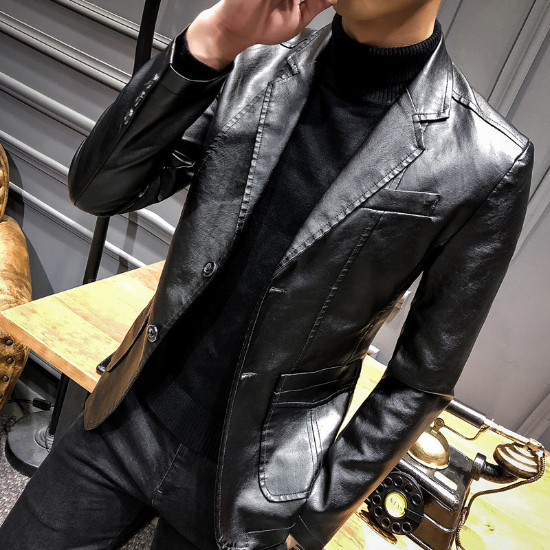 Herren Lederblazer im Slim-Fit mit Reverskragen und Zwei-Knopf-Front Echoarchiv