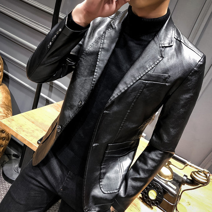 Herren Lederblazer im Slim-Fit mit Reverskragen und Zwei-Knopf-Front Echoarchiv