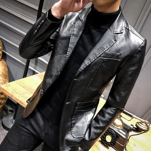 Herren Lederblazer im Slim-Fit mit Reverskragen und Zwei-Knopf-Front Echoarchiv