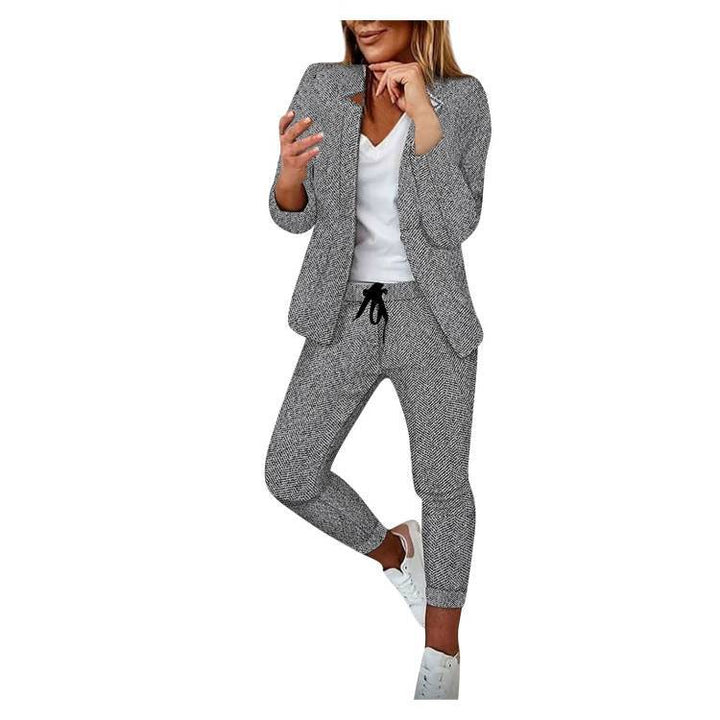 Damen Casual-Tailoring Zweiteiler mit strukturiertem Longblazer und Kordel-Jogpant – Valéne