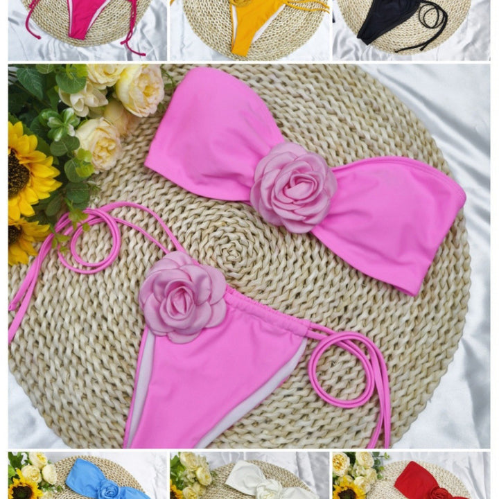 Damen Bandeau-Bikini mit floralem Akzent und verstellbaren Trägern Echo Archiv
