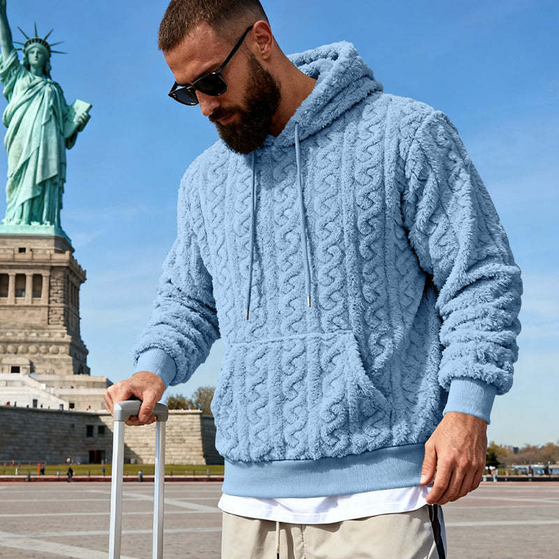 Herren nan Kuscheliger Sherpa-Hoodie mit Zopfmuster, Kängurutasche und Rippbündchen Echo Archiv