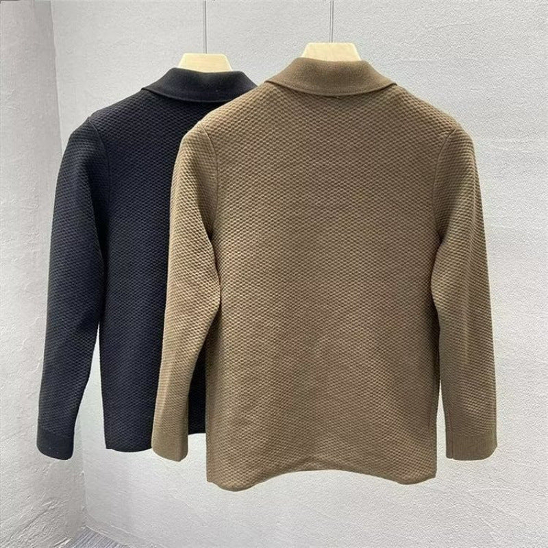 Herren Strukturierte Strick-Übergangsjacke mit Hemdkragen und aufgesetzten Taschen Echoarchiv
