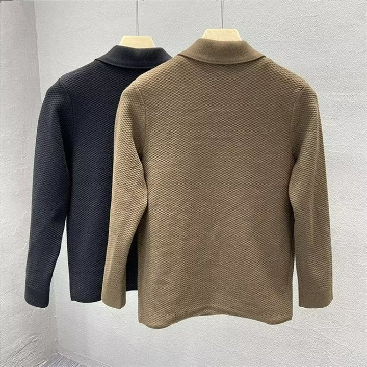 Herren Strukturierte Strick-Übergangsjacke mit Hemdkragen und aufgesetzten Taschen Echoarchiv