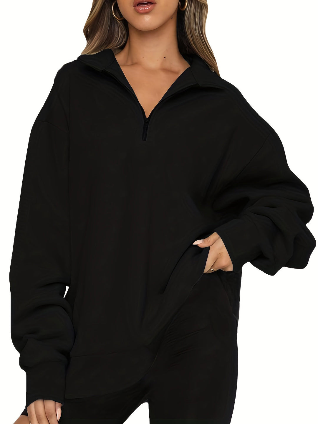 Damen nan Oversized Sweatshirt mit Kurzreißverschluss, Stehkragen und Kängurutasche Echo Archiv