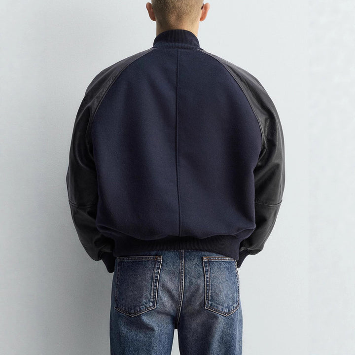 Herren College-Bomberjacke mit Wollkörper und Lederärmeln Echo Archiv