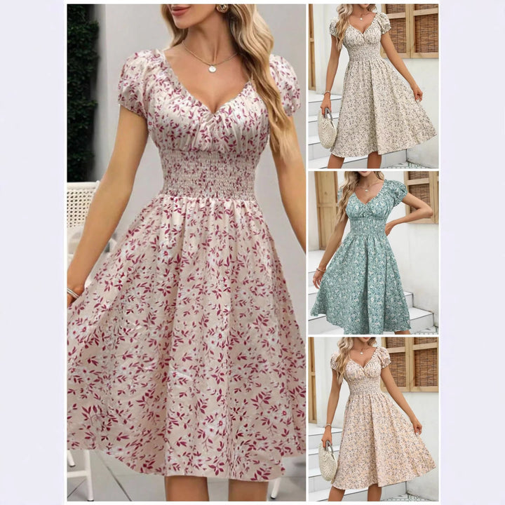 Damen Sommerliches Maxikleid mit voluminösen Puffärmeln und elastischem Taillenbund Echo Archiv