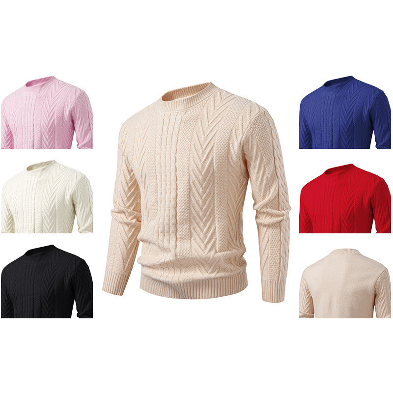 Herren Grobstrickpullover mit Zopfmuster und Rundhalsausschnitt Echoarchiv
