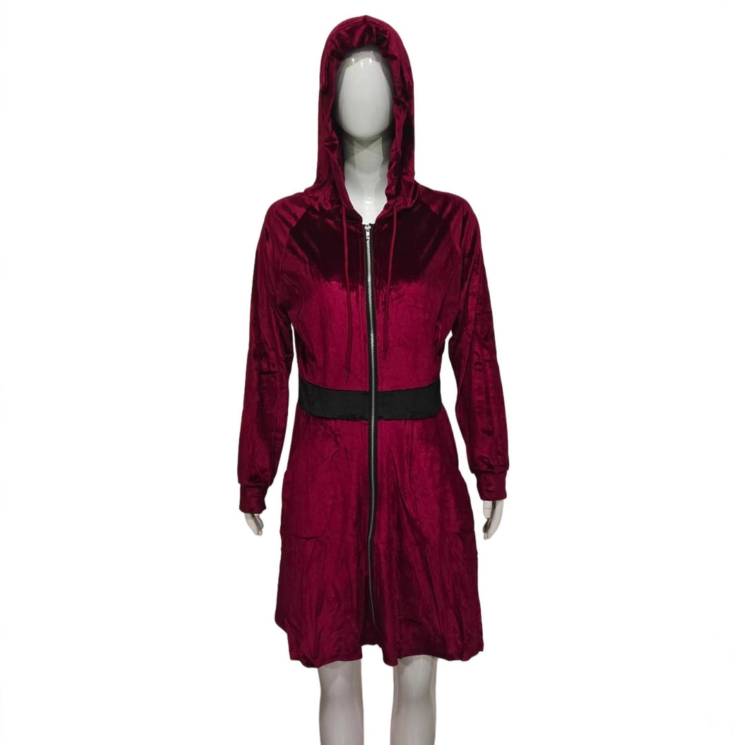 Damen Samt-Kapuzenkleid mit Reißverschluss, Taillengürtel & Katzenohren Echoarchiv