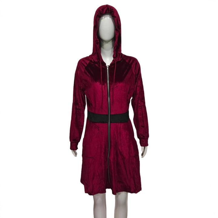 Damen Samt-Kapuzenkleid mit Reißverschluss, Taillengürtel & Katzenohren Echoarchiv