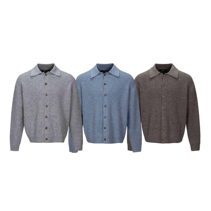Herren Strukturiertes Strickcardigan mit Hemdkragen und durchgehender Knopfleiste Echoarchiv