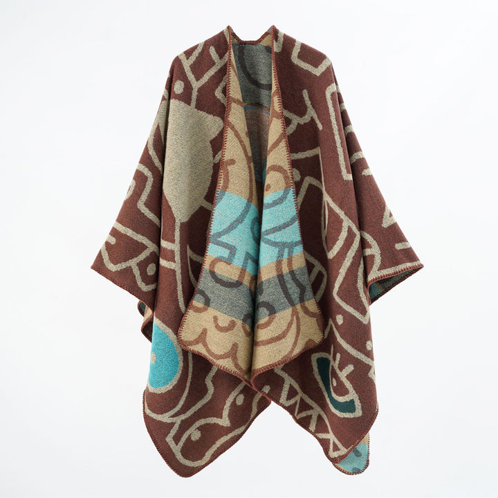 Damen Reversibler Strickponcho im Kuschel‑Umhang mit grafischem Jacquard – Veloura