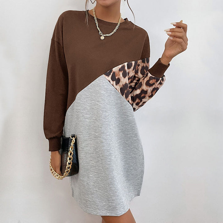 Damen Colorblock-Sweatkleid mit Leo-Ärmel und lockerer A-Linien-Silhouette Echoarchiv