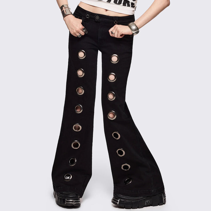 Damen Flared Jeans mit dekorativen Ösen Echo Archiv
