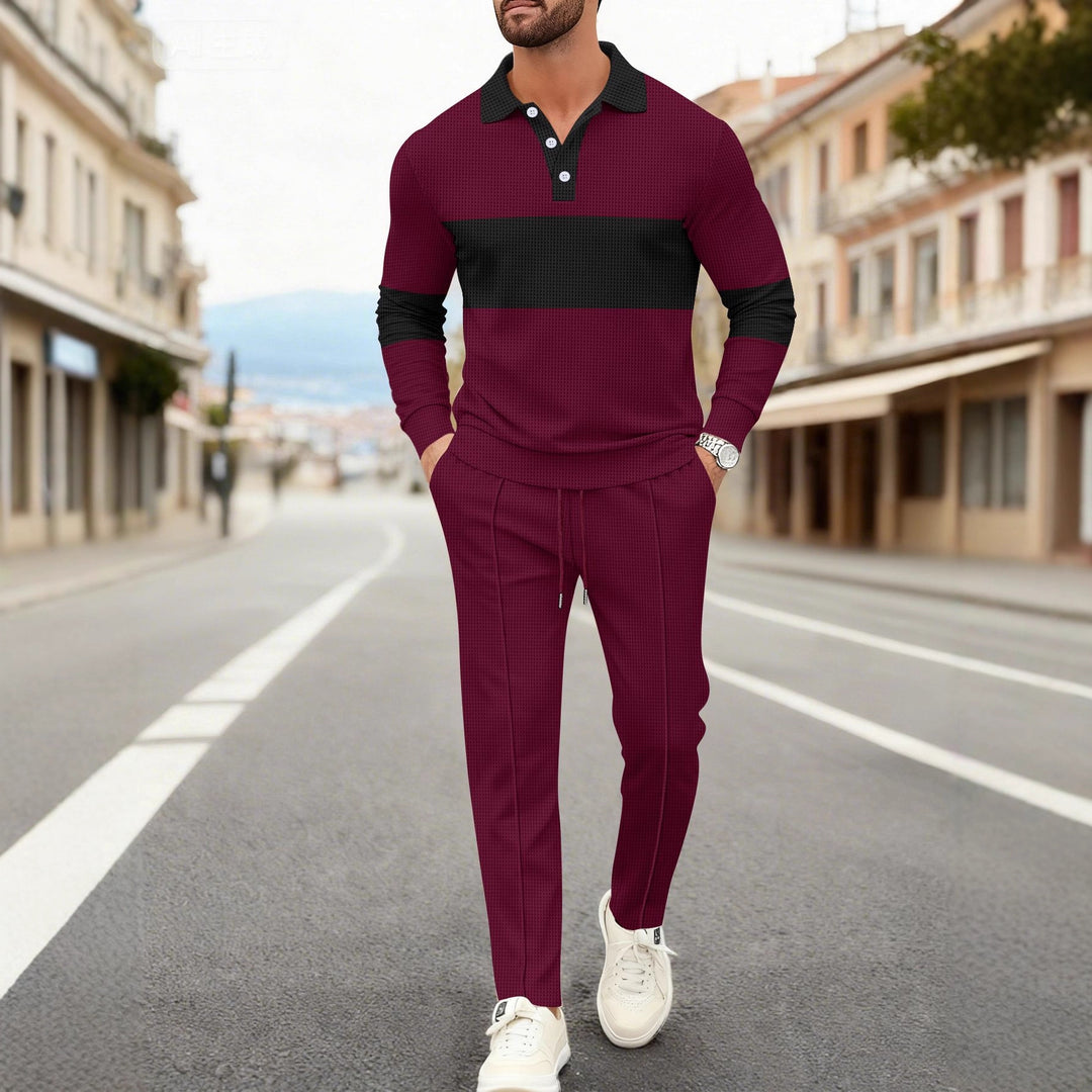 Herren modisches Langarm-Polohemd mit strukturiertem Design und bequemen Jogginghosen Echoarchiv