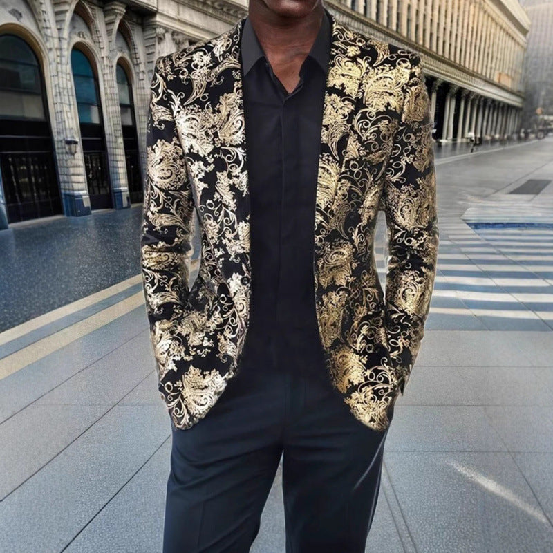 Herren Eleganter Samt-Blazer mit floralem Design und glänzenden Akzenten Echoarchiv