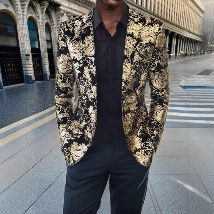 Herren Eleganter Samt-Blazer mit floralem Design und glänzenden Akzenten Echoarchiv