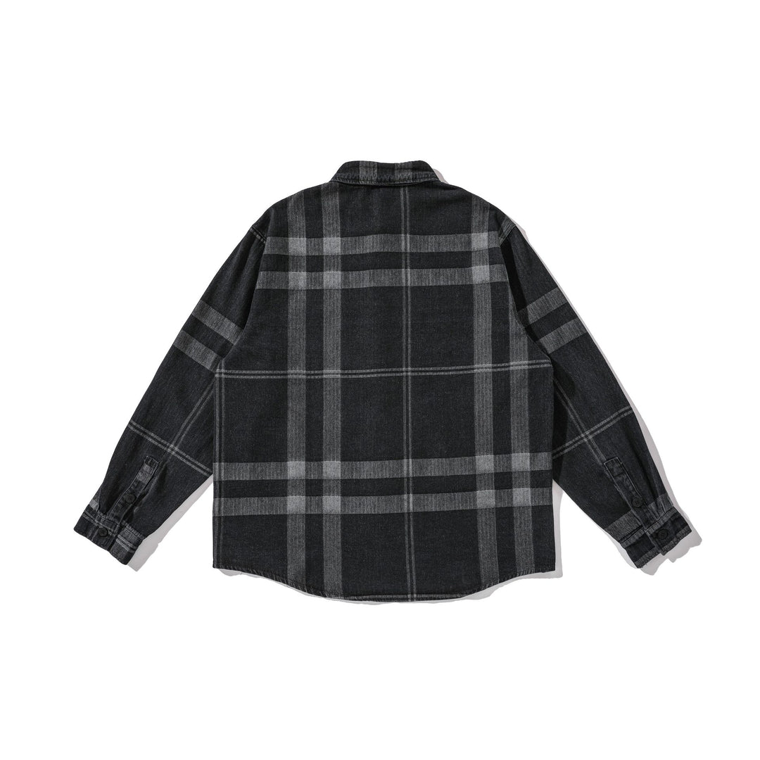 Herren Oversized Karo-Hemdjacke im Worker‑Style mit abgerundetem Saum und Brusttasche Echoarchiv