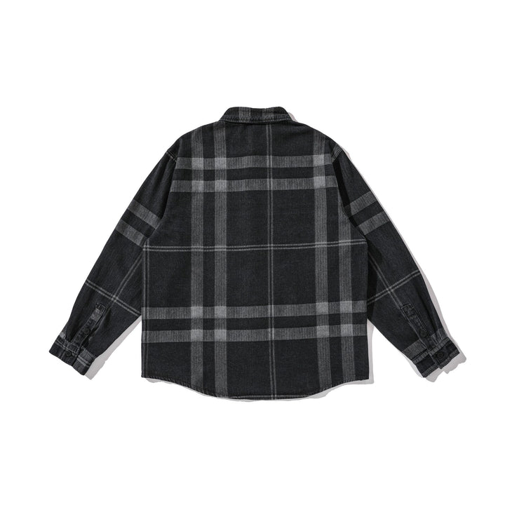 Herren Oversized Karo-Hemdjacke im Worker‑Style mit abgerundetem Saum und Brusttasche Echoarchiv