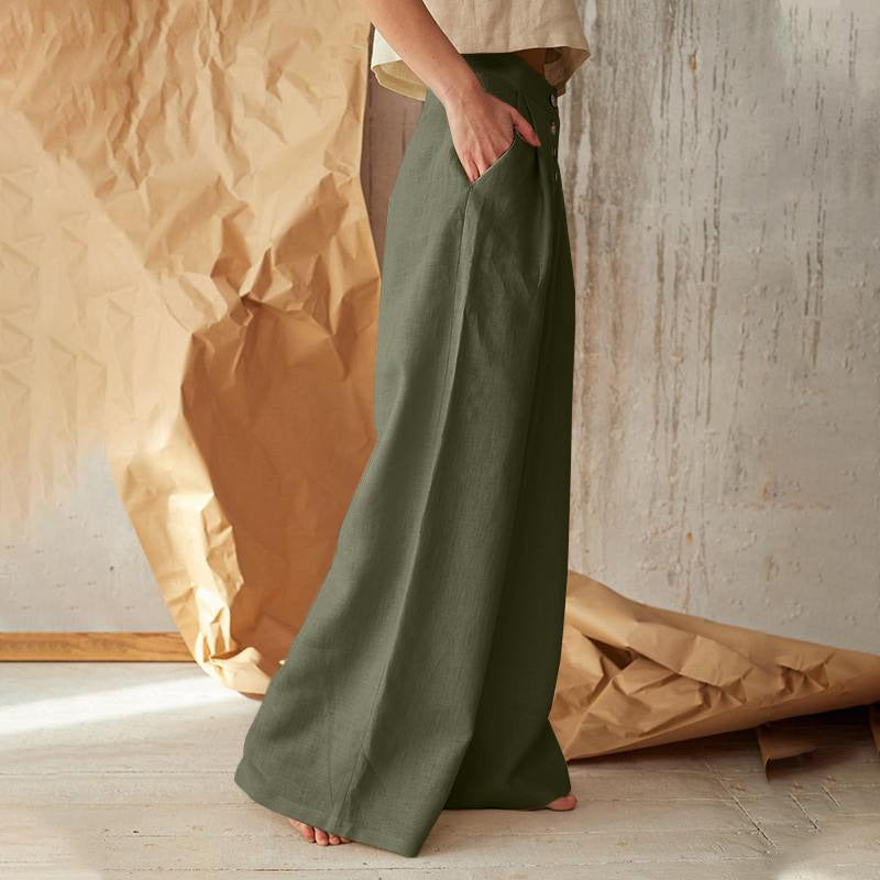 Damen nan weite Leinenhose mit hoher Taille und seitentaschen Echo Archiv