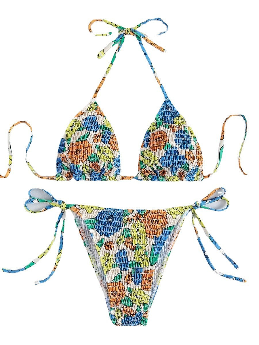 Damen Bikiniset mit innovativem Rüschendesign und buntem Blumendruck Echo Archiv