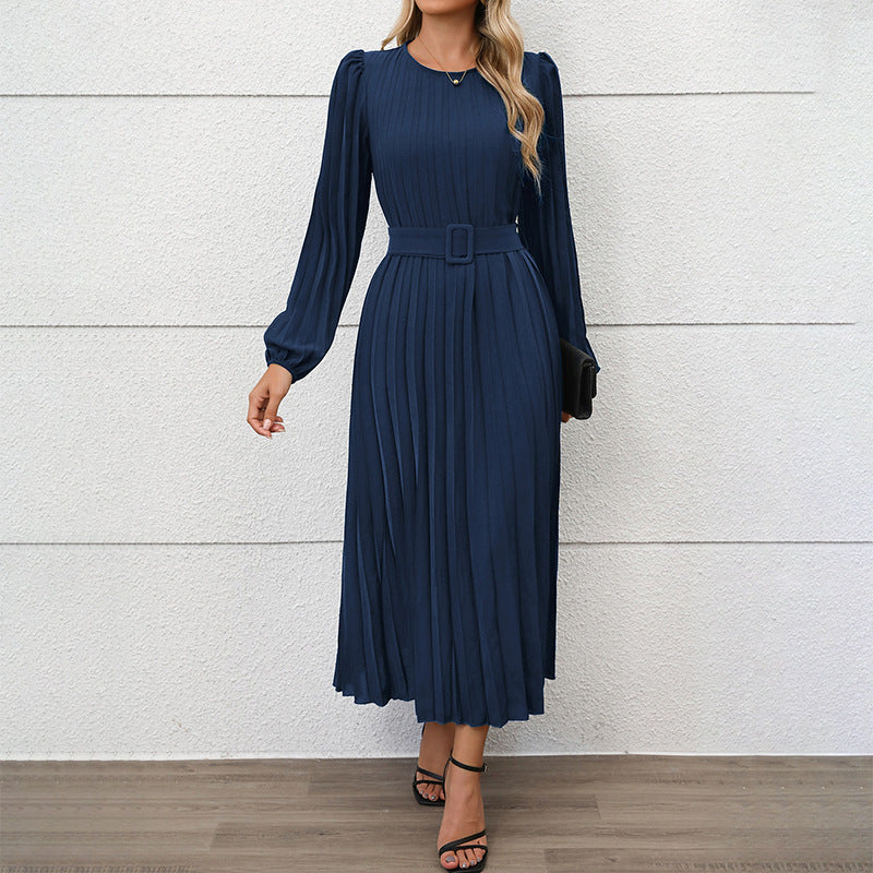 Damen Elegantes Faltenmaxikleid mit Taillengürtel Echo Archiv
