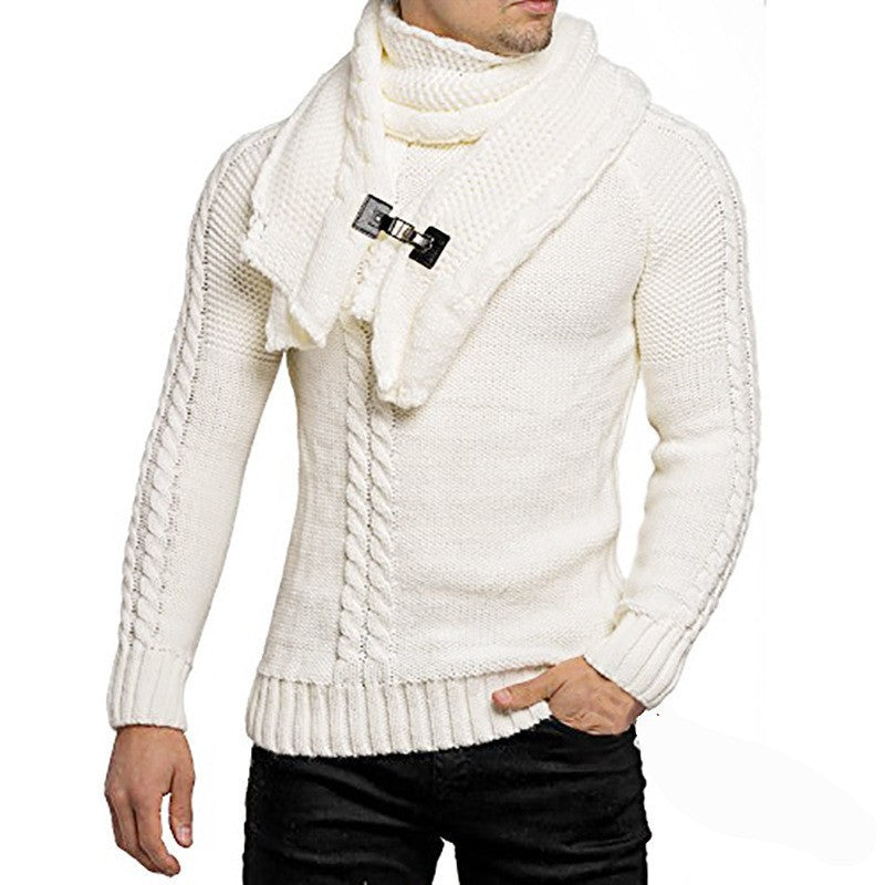 Herren nan Strickpullover mit überlappendem Schalkragen und Schnallenverschluss Echo Archiv