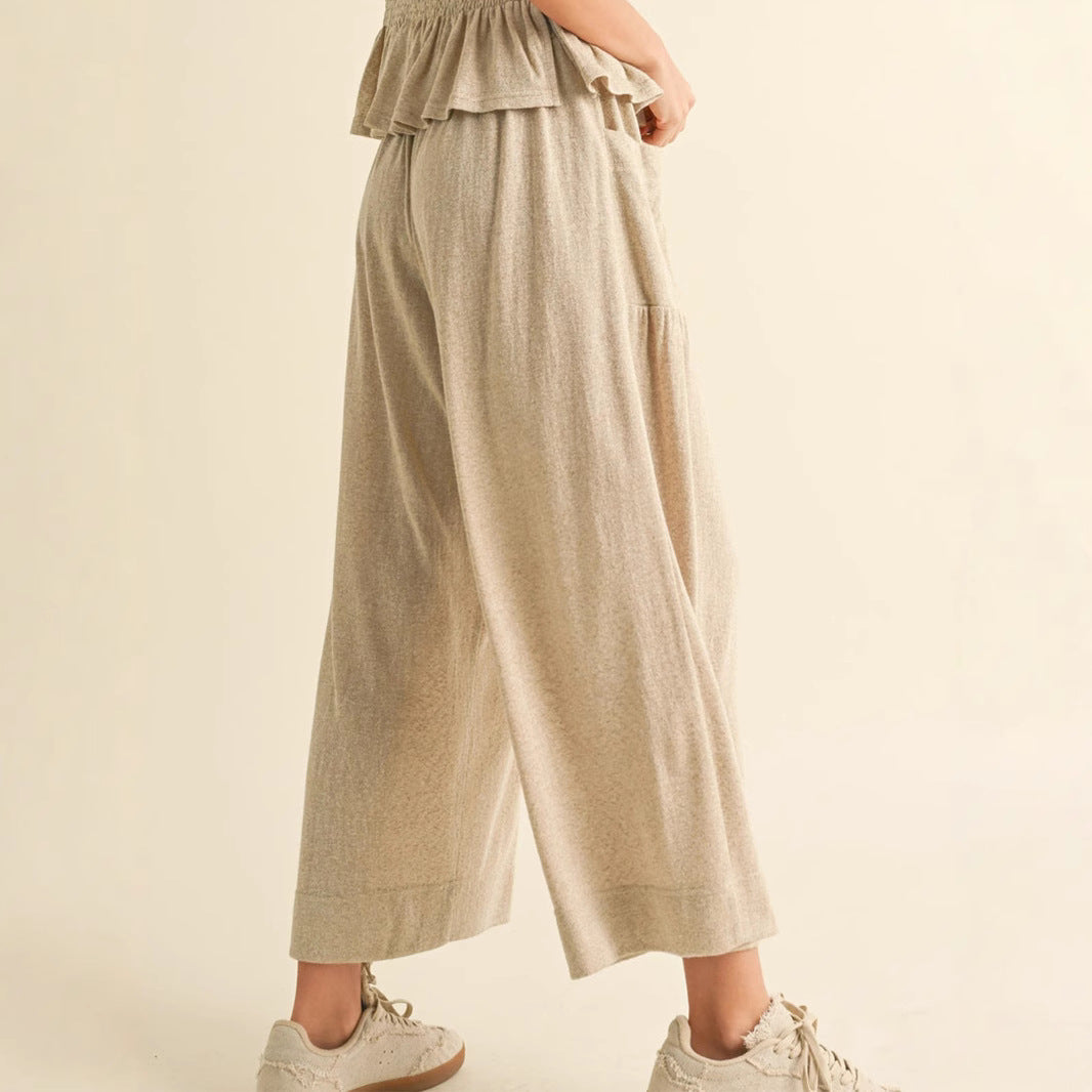 Damen weite Culotte-Jerseyhose mit Smockbund und Eingrifftaschen – Avérine