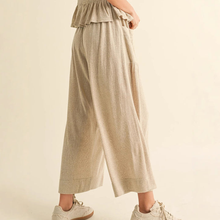 Damen weite Culotte-Jerseyhose mit Smockbund und Eingrifftaschen – Avérine