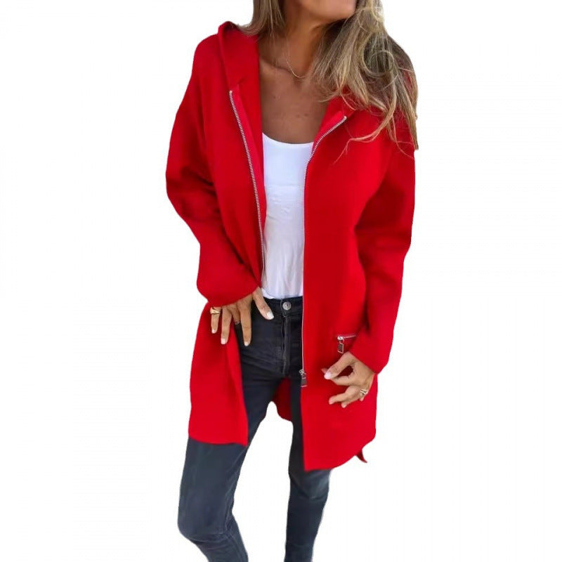 Damen Kapuzen-Longcardigan mit durchgehendem Reißverschluss und Ziertaschen Echo Archiv
