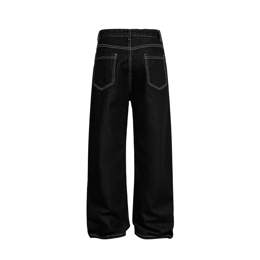 Damen Weite High-Waist Jeanshose mit asymmetrischem Knopfverschluss und Kontrastnähten Echoarchiv