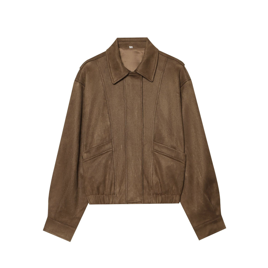 Damen Cropped Blousonjacke im Wildleder‑Look mit Hemdkragen, Epauletten und elastischem Bund Echoarchiv