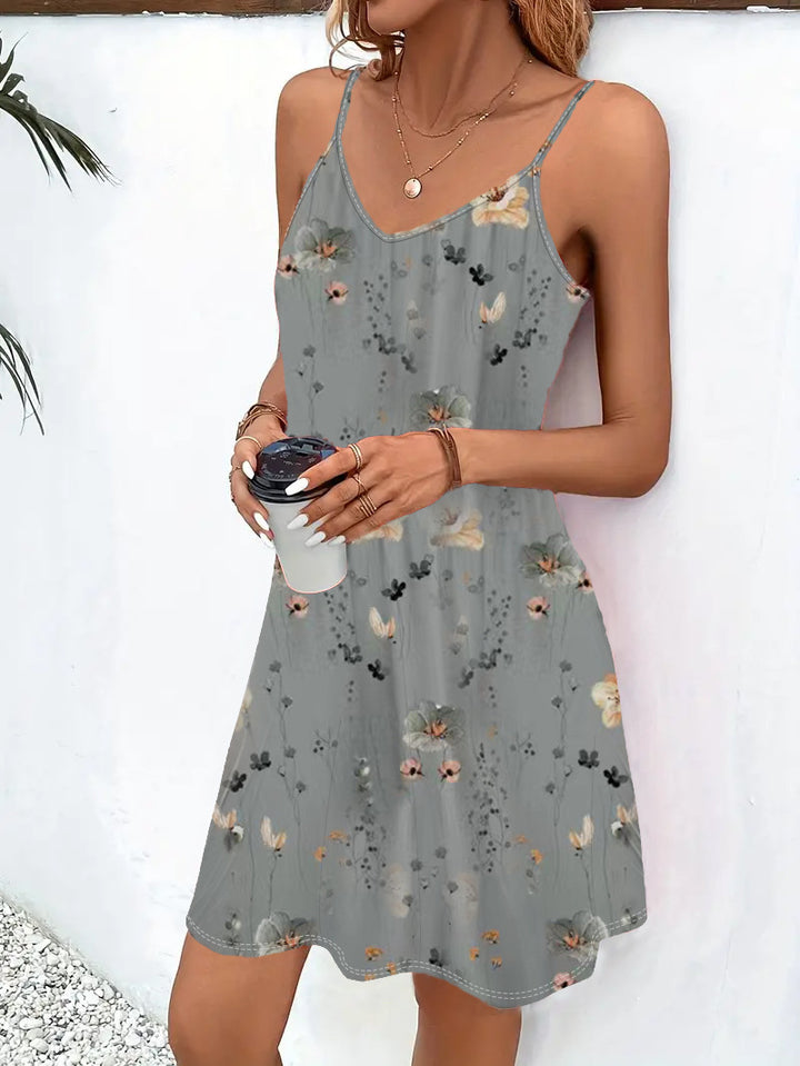 Damen lässiges Blumenkleid mit Spaghettiträgern und voluminösem Schnitt Echo Archiv
