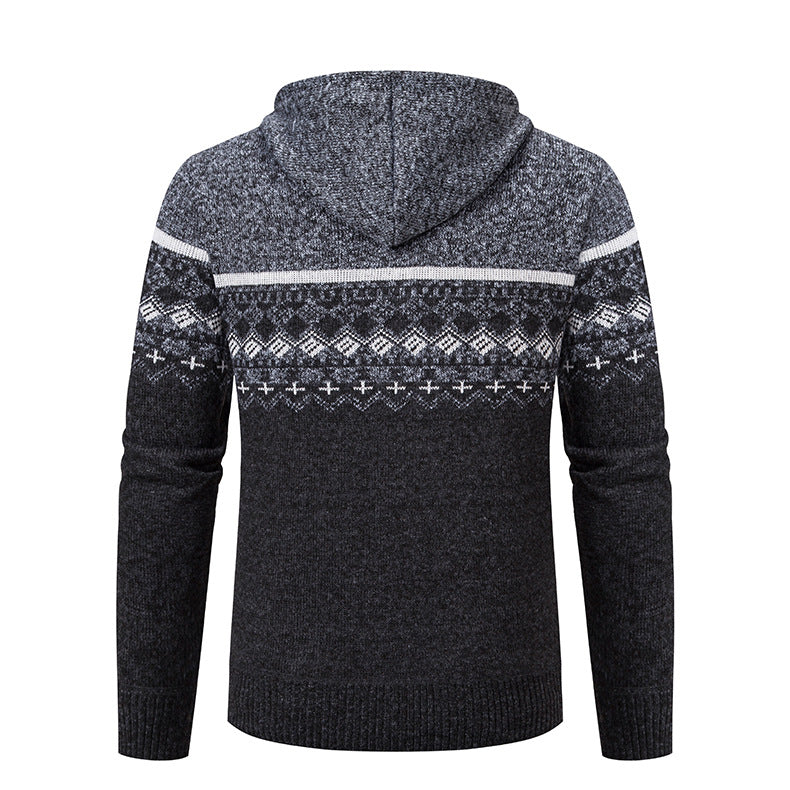 Herren stilvolle Strickjacke mit Kapuze und Norweger-Muster Echoarchiv