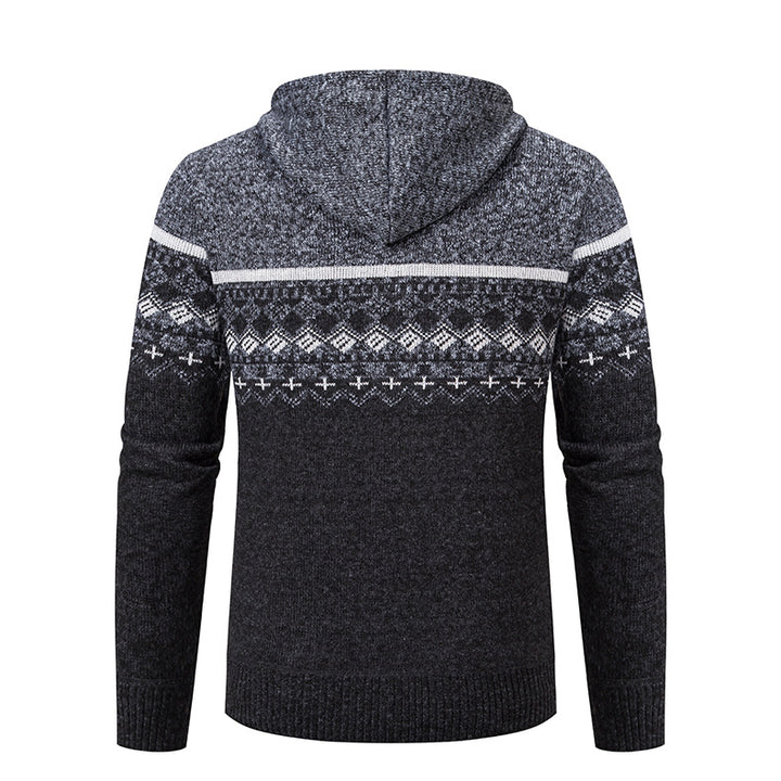 Herren stilvolle Strickjacke mit Kapuze und Norweger-Muster Echoarchiv