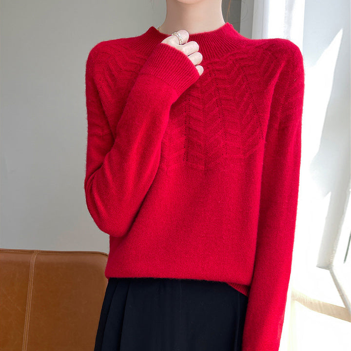 Damen Weicher Feinstrick-Mockneckpullover mit Chevron-Ajour und Kaschmirlook Echoarchiv