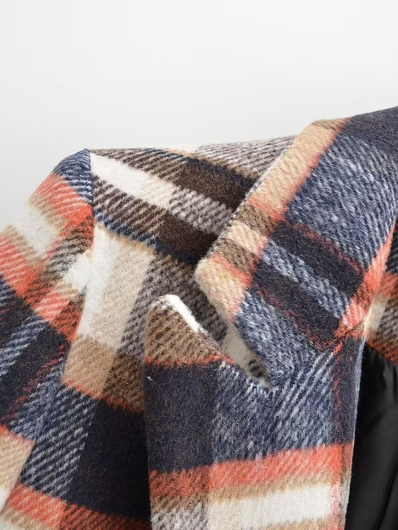 Damen Karierter Wollmix-Einreiher Blazer mit Reverskragen und Pattentaschen Echo Archiv