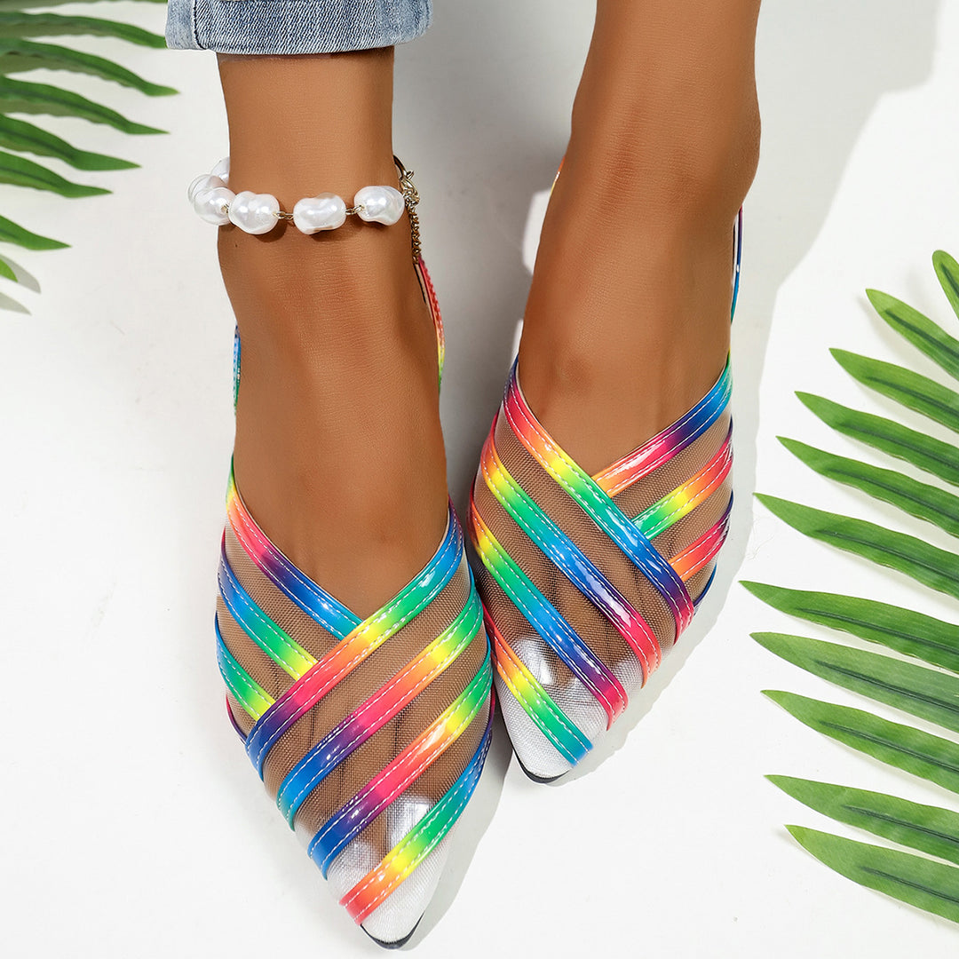 Damen  spitze Slingback-Ballerinas mit glänzenden Riemen und transparentem Mesh Echo Archiv
