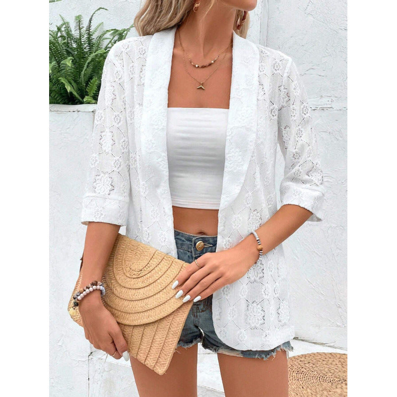 Damen Spitzenjacke im lässigen Boho-Stil mit floralem Design und 3/4-Ärmeln Echo Archiv